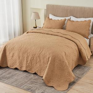 Kingnex Oversized King Bedspreads 128x120 Extra Wide Quilt for Tall Bed Lightweight 3 Piece Quilted Coverlet Pillow Shams Set Khaki