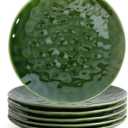 vicrays Ceramic Dinner Plates Set, 10.5 Inch, Set of 6, Round, Microwave, Oven, Dishwasher Safe, Scratch Resistant, Porcelain Fluted Suitable for Steak, Pasta, Pizza, Home, Restaurant, Green