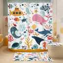 4 PCS Kids Shower Curtain Set 72Wx72H Kid Toddler Bathroom Set Summer Ocean Fish Cute Whale Funny Underwater Bath Rug Toilet Lid Cover U Shape Mat Accessories 12 Hooks Bathroom Decors