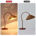 NUSRAN Woven Rattan Table Lamp, Boho Plug in Handmade Rattan Shade & Anti-Rust Iron Base Desk Lamp, Plug & Play Vintage Dark Brown Bedside Lamp for Living Room, Office, Bedroom 【Bulb Included】