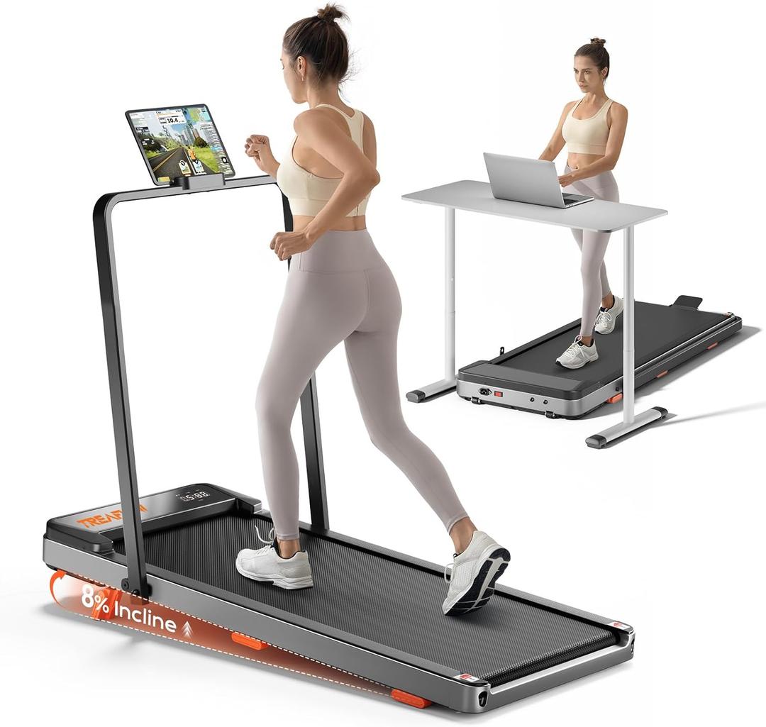 TREAFLOW Walking Pad,Treadmill with Incline for Home Office, 2.5HP Portable Under Desk Treadmill with 265 Lbs Capacity,Remote Control, Led Display (Light Silver)