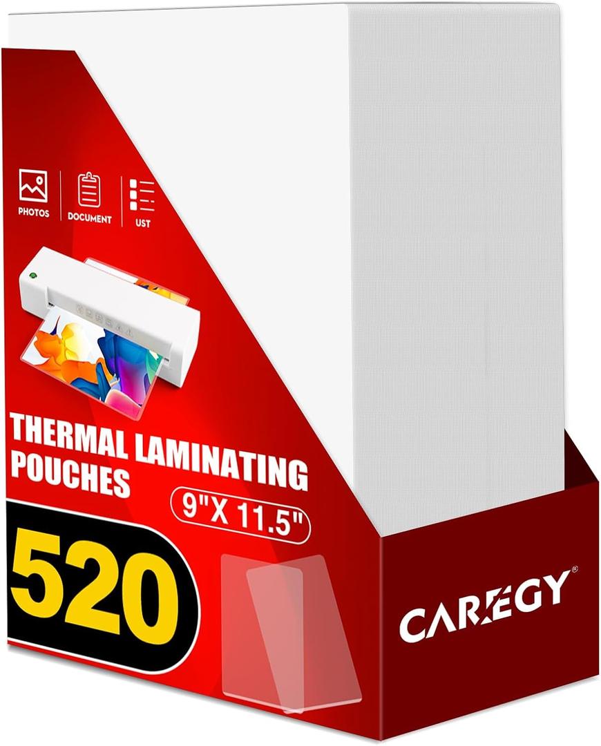CAREGY Thermal Laminating Pouches, 520 Pack 3 Mil, 9 x 11.5 Inches Laminating Sheets Paper for Laminator, Clear, Letter Size, Office and School Supplies