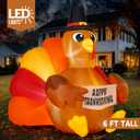 JOIEDOMI 6FT Thanksgiving Inflatable Turkey Decoration Outdoor, Light Up Inflation Turkey with LED, Happy Thanksgiving Blow Up Yard Decorations for Outside, Yard, Garden, Lawn, Party Supplies