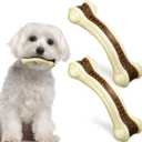 Sosation Bones Shaped Dog Toys for Aggressive Chewers, 2 Pack Christmas Dog Chew Toys Puppy Teething Nylon Beef Flavor for Large/Medium/Small Puppies Breeds(Curved Bone,Small)