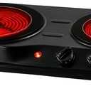 OVENTE Countertop Infrared Double Burner, 1700W Electric Hot Plate and Portable Stove with 7.75" and 6.75" Ceramic Glass Cooktop, 5 Level Temperature Setting and Easy to Clean Base, Black BGI102B