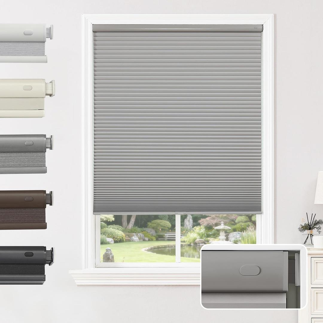 Joydeco No Drill Cordless Blackout Cellular Shades, 30" W x 64" H, Grey
