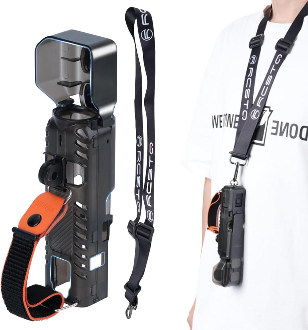 RCstyle Protective Cover and Neck Lanyard Compatible with DJI Osmo Pocket 3, Easy Carrying Hard Storage Mount, Finger Strap Kit Protector Case