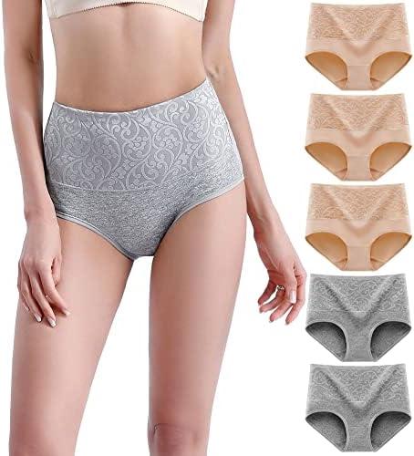 youlehe Women's Cotton Underwear Briefs High Waist Full Coverage Soft Breathable Panties 5 pcs Medium