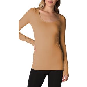 NIKIBIKI Women Seamless Long Sleeve Scoop Neck Top, Made in U.S.A, One Size