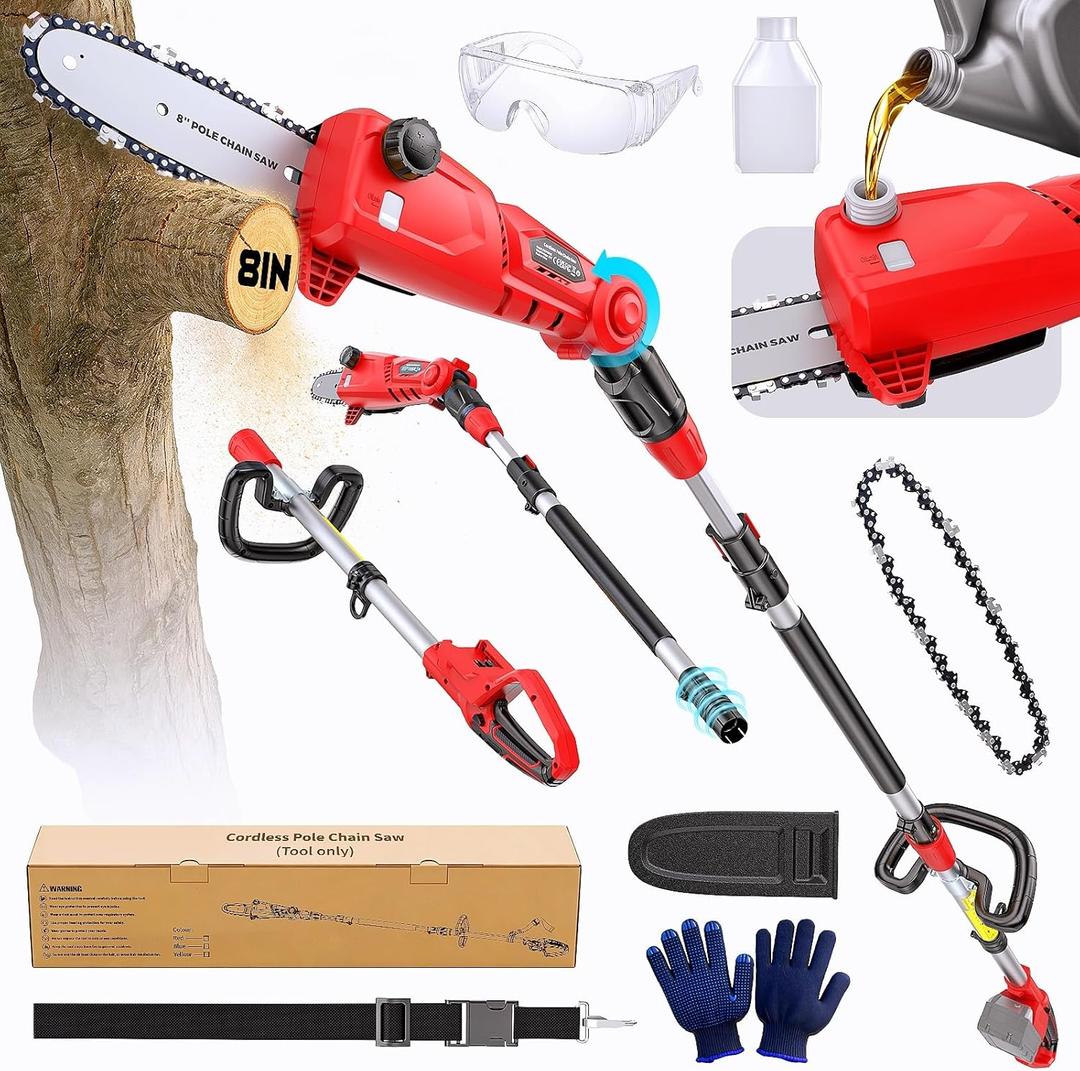 Ecarke Electric Pole Saw Compatible with Milwaukee 18V, 8 Inch Tree Trimmer Cutter, 16FT Max Total Reach, Cordless Chainsaw, 26ft/s Cutting Speed Pruner for Tree Trimming, Branch Pruning (Tool Only)