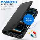 SHIELDON Wallet Case for iPhone 17 Pro 6.3" 2025 | Genuine Leather | Flip Magnetic Cover | RFID Blocking Credit Card Holder | Kickstand | Soft Shock-Absorbent Interior Shell | Black