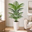 Artificial Palm Tree 5FT with White Tall Planter, Realistic Faux Tropical Plant with Lifelike Green Leaves, Indoor Artificial Plant for Modern Home Decor