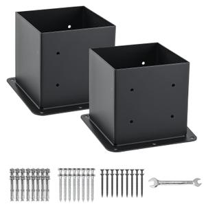 6x6 Post Base 2 Pcs, (Inner Size 5.6x5.6) Post Anchors, 13GA Thick Solid Steel & Black Powder Coated,Deck Post Brackets Support Deck Base Plate Pergola Brackets Fence Kit Mailbox Mount