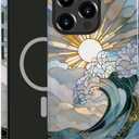 Case Compatible with iPhone 16 Pro, Compatible with MagSafe, Glossy Fall Prevention Hybrid 2-Layer Hard Shell Cases for Girls Boys, Ocean Waves Sunrise