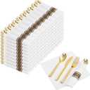 Nervure 400PCS Pre Rolled Gold Plastic Silverware Sets - Heavy Duty Hammered Gold Cutlery Include 100 Pack Wrapped Disposable Utensils with Napkins for Parties, Dinners & Weddings