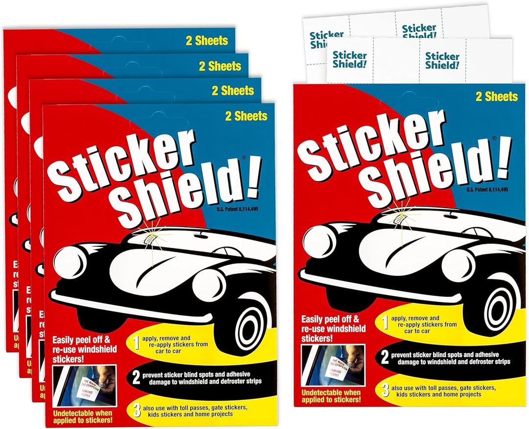 Sticker Shield - Windshield Sticker Applicator, Easy Application & Removal, Reusable, Clear Film, 4" x 6" Sheets (5 Packs, 10 Sheets Total)