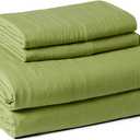 Amazon Basics Queen Bed Sheet, 4-Piece Bedding Set, Double Brushed Microfiber, Ultra Soft, Easy Care, Green