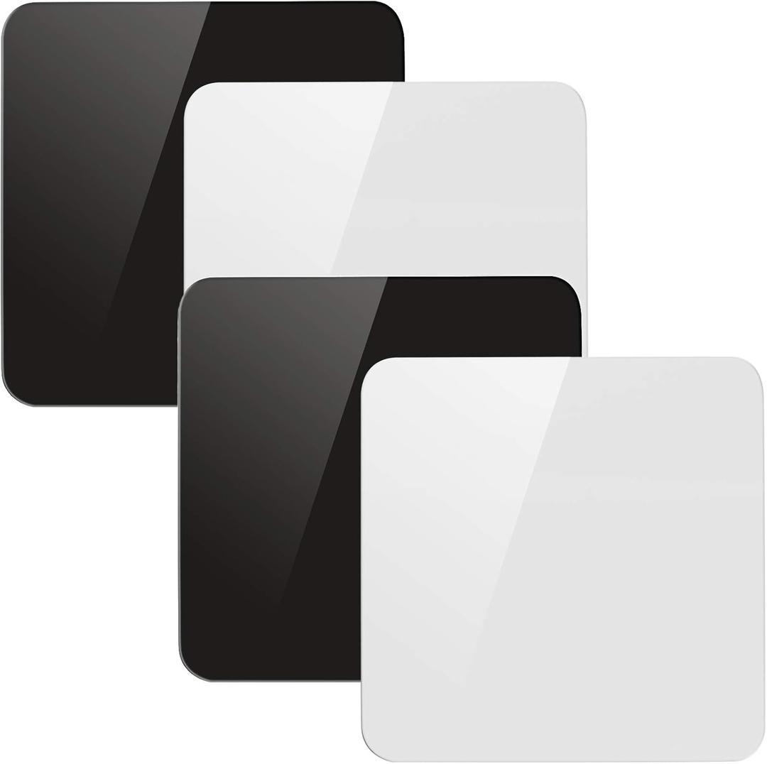 KINJOEK 4 Pack 12 x 12 Inch Acrylic White Black Product Photography Backdrops, 30x30cm Reflective Display Table Top Riser Product Photography Background, Background Board Sheets for Product Shooting