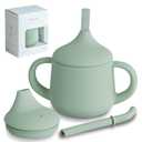 Moonkie Silicone Baby Sippy Cups | 3 Stages Training Cup Straw Cup for Infants Toddlers and Kid | 4 oz 1Pack (Sage)