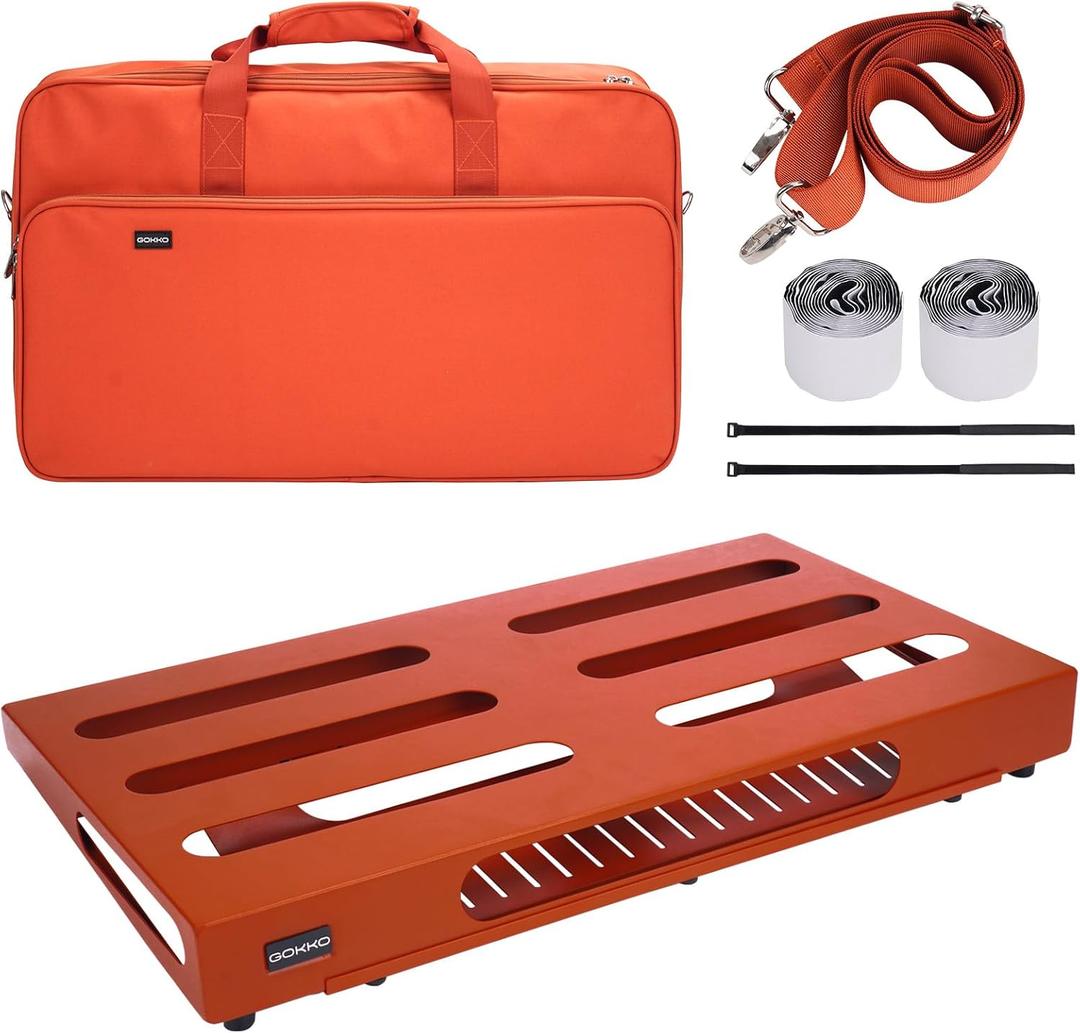 GOKKO Guitar Pedal Board 22" x 12.6" Guitar Pedalboard with Power Supply Bracket, Includes Carry Bag & Mounting Tapes (Orange, GKS-22OR)