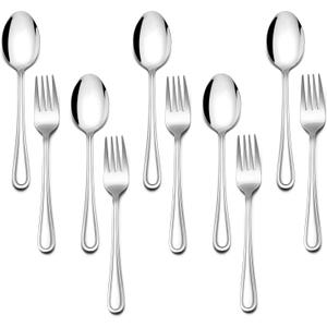 E-far 10-Piece Toddler Utensils, Kid Stainless Steel Silverware Set, Children Safe Forks and Spoons Set for Self Feeding, Healthy & Non-Toxic, Mirror Polished & Easy to Clean