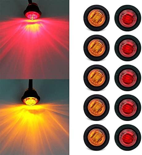 FXC 'Purishion 10x 3/4 in' Round LED Clearence Light Front Rear Side Marker Indicators Light for Truck Car Bus Trailer Van Caravan Boat, Taillight Brake Stop Lamp (12V, Red+Amber)
