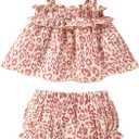 Infant Toddler Baby Girl Summer Cotton Clothes Strap Ruffle Smocked Top and Shorts 2Pcs Outfit Clothing Set