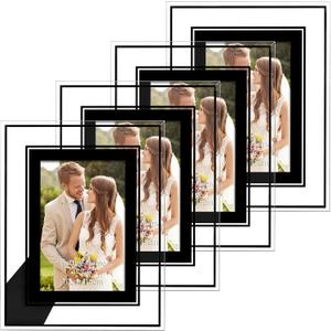 PHAREGE 4x6 Glass Picture Frame Black Clear 4 Pack, 4 by 6 Modern Photo Frame Set for Family Wedding Decor, Only Vertical or Horizontal on Tabletop