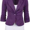 Auliné Collection Women's Casual Work Solid Color Knit Blazer (Purple,Large)
