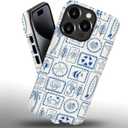 Case for iPhone 16 Pro Max, PC Hard Shell & Silicone Inner Bumper, Anti-Scratch Full-Body Cover Shockproof Slim Design -Stamps Blue Seashells Summer