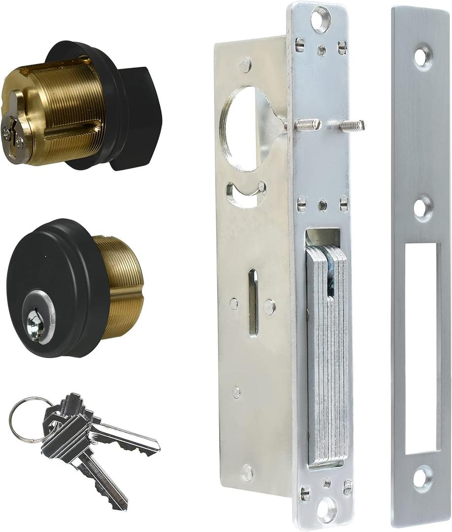Storefront Door Lock Alsecure Commerical Mortise Lock Swing Deadbolt & Solid Brass Cylinder Combo with Key Thumbturn Keyed Alike for Aluminum/Zinc Alloy Shop Doors 31/32 inch Backset Black