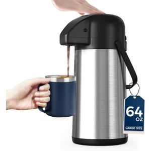Coffee Carafe for Keeping Hot - Gezoss 64OZ / 1.9L Airpot Coffee Dispenser with Pump - Large Coffee Carafe for Hot Drinks Tea Liquid - Insulated Stainless Steel Hot Water Beverage Urn for Parties