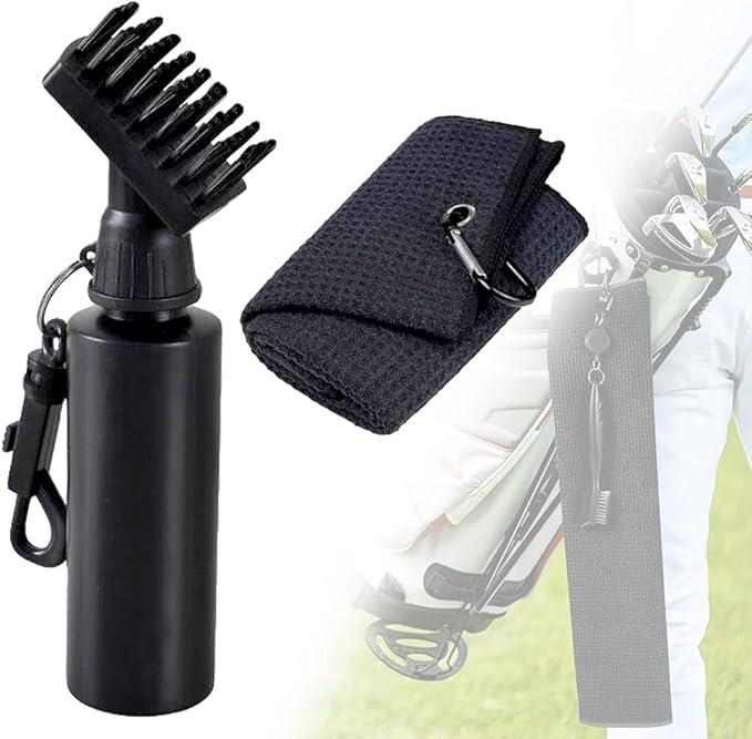 Golf Water Brush & Groove Cleaner Towel Set, Outdoors Golf Club Bag Accessories, Hold 4 Ounces of Solution