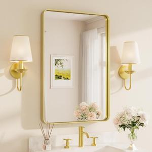 TETOTE Brushed Gold Bathroom Mirror, 24 x 36 Inch Metal Framed Mirror, Brushed Brass Rectangle Wall Mounted Golden Vanity Mirror (Horizontal/Vertical)