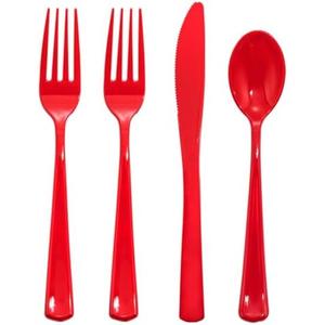 WDF 160 Piece Red Plastic Silverware - Heavy Duty Christmas Silverware of 80 Forks, 40 Spoons, 40 Knives - Red Plastic Utensils Perfect for Party Daily Valentine's Day
