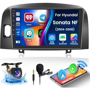 Fuluku2+64G for Hyundai Sonata 2004-2008 Android 13 Car Stereo with Wireless Carplay Android Auto Mirror Link, 9Touchscreen Radio WiFi/GPS/FM/RDS/Bluetooth/SWC/Waterproof Night Backup Cam Mic