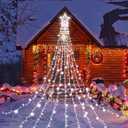 Christmas Decorations Star String Lights, 320 LED Waterfall Tree Lights with 13" Topper Star 8 Lighting Modes Indoor Outdoor Decorative for New Year, Holiday, Wedding, Party (Plastic-White)