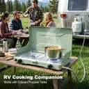 Portable Camping Stove, Propane Gas Camping Cooktop, 2 Burner, 20000 BTUs, Windscreen, Instant Ignition with Adjustable Burners Pressure Regulator for Camping Cooker BBQ Tailgating RV (Light Green)