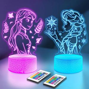 Cute Night Light for Kids [2 Set] 16 Colors Change Princess Decor Lamp with Remote, Dim for Girls Bedroom 3D Illusion LED Night Lights, Ideal Gifts for Girls Christmas Birthday Party Room Decoration