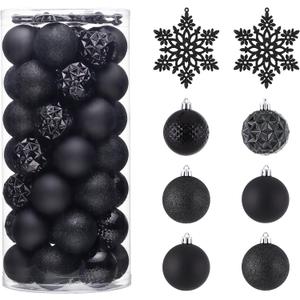 Valery Madelyn Christmas Tree Decorations Ornament Set, 50ct 2.36 Inches Black Shatterproof Christmas Ball Ornaments Hanging Xmas Holiday Party Decor (Large)