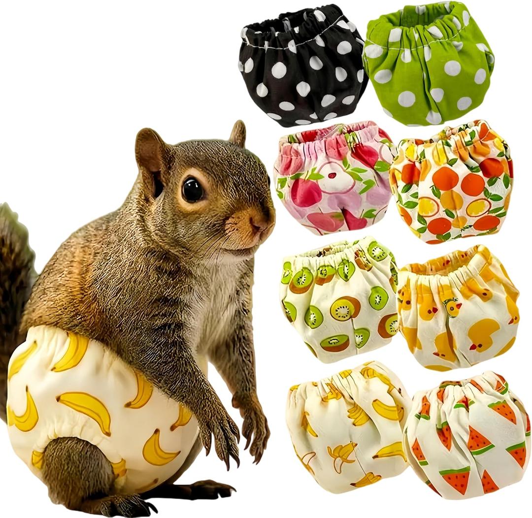 2PCS Washable Squirrel Diapers - Reusable Small Pet Diapers with Strong Hook and Loop Leak-Proof Urine Wet Pants with Adjustable Waistline for Squirrel,Rat,Groundhog-Banana&Yellow Duck,S