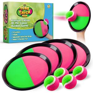 YoYa Toys Toss and Catch Ball Game Toy Set - 4 Paddles & 4 Sticky Balls - Fun Kids Outdoor Games Activity for Backyard, Beach, Park, Camping - Gift for Boys & Girls Ages 4 5 6 7 8 9 10 11 12 Year Old