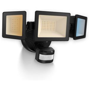 ALUSSO Motion Sensor Outdoor Lights Hardwired(Not Solar), 40W 4500LM Flood Lights Outdoor, 3 Modes(Dusk to Dawn/Auto/On Time), 3CCT 3000K/4000K/6500K Security Light for Garage Yard Porch, Black, ETL