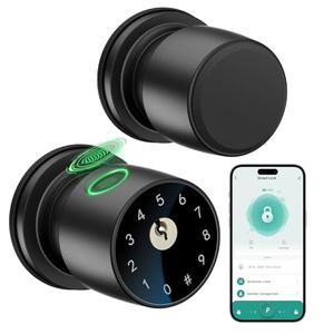 IRONZON Fingerprint Door Knob for Bedroom - 291Y 4-in-1 Keyless Bedroom Door Knob Smart Lock with App, One-tap Privacy Mode Setup, Auto-Lock Easy to Install - Matte Black