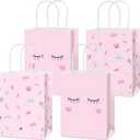 24 PCS Spa Themed Party Decorations Paper Bags Pink Spa Birthday Party Wrapping Gift Bags with Handles Goodie Candy Gift Paper Bag Favor Treat Bag for Makeup Birthday Slumber Parties Favor Supplies