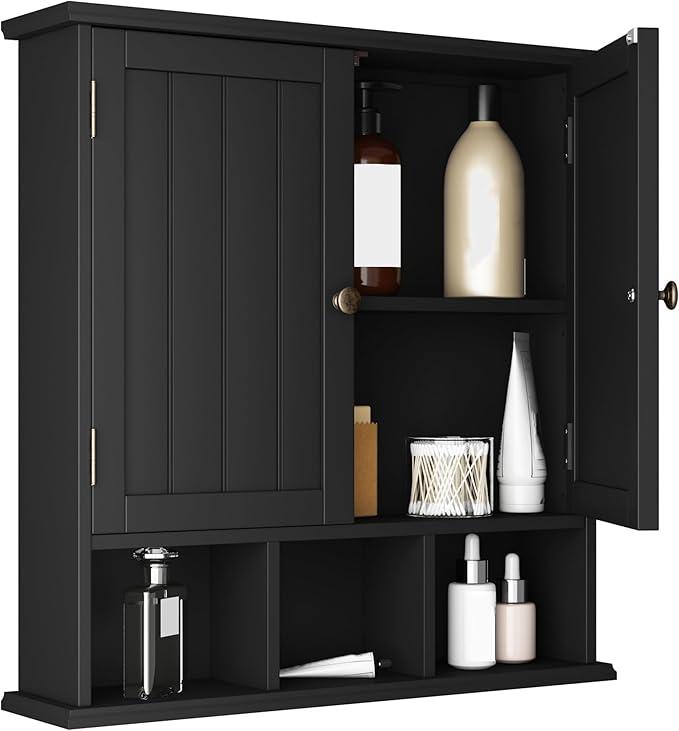 Fixwal Floating Shelves with Cube Shelf Black Modern Bathroom Shelves with Metal Rail, Over Toilet Shelf for Bathroom Pictures Wall Decor in Bathroom, Bedroom, Living Room, Kitchen