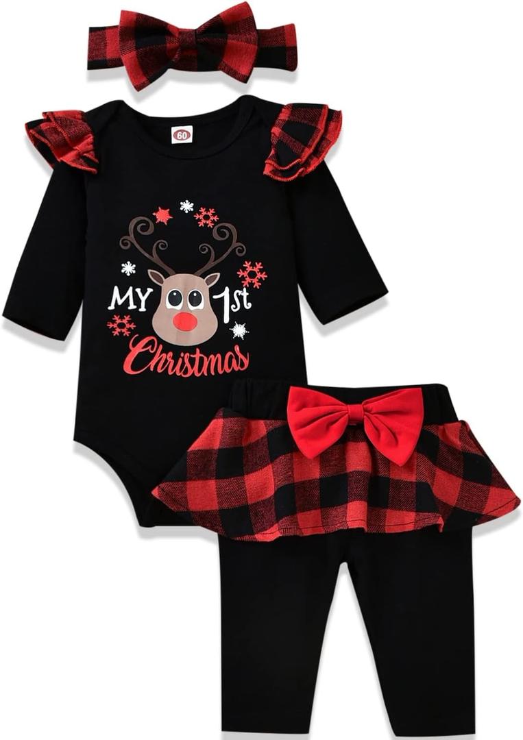 Aalizzwell Infant Baby Girls Christmas Outfits (0-3 Months)
