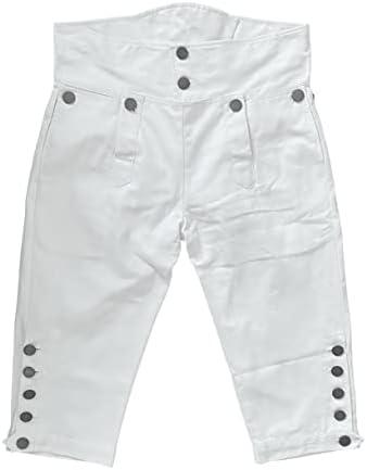 Mens Colonial Knee Breeches 18th Century Pants Fall Front Style Medium Denim Material, White  Mens Colonial Knee Breeches 18th Century Pants Fall Front Style Medium Denim Material, White