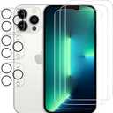 3 Pack Screen Protector for iPhone 13pro with 3 Pack Camera Lens Covers, HD Tempered Glass, 9H Hardness, Full Coverage, Scratch-Resistant, Waterproof, Bubble-Free