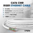 Cmple - Cat6 Cable 1000ft Bulk Lan Ethernet Cat 6 Wire Network UTP 23AWG CMR Riser 10Gbps 550 MHz Pull Box 1000 Feet, White